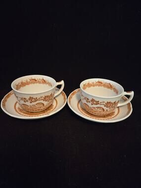 Mason's Quail Brown Transferware Teacup & Saucer Set Vintage